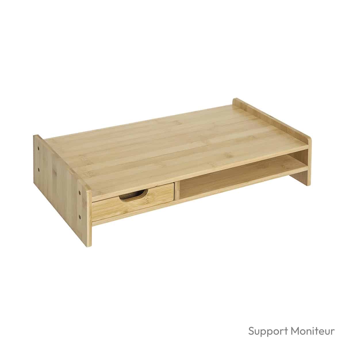 Rehausseur de moniteur HOMCOM bambou naturel avec tiroir et niche 49 x 25,5 cm