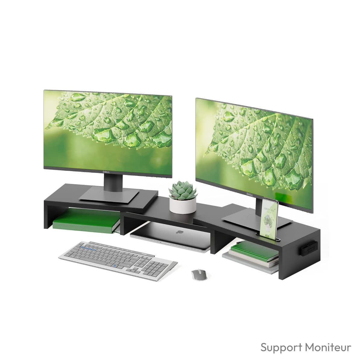 Réhausseur écran PC BONTEC double moniteur bois réglable