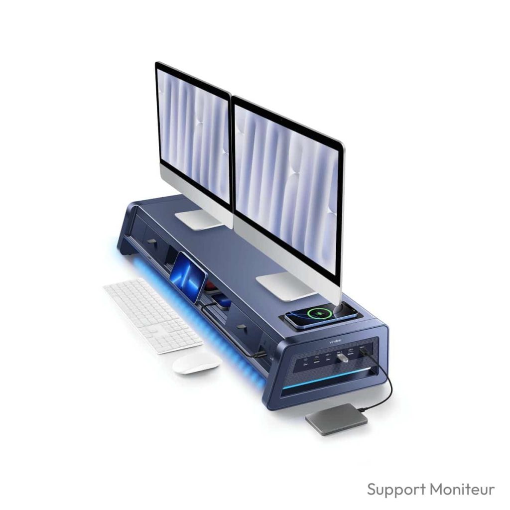Rehausseur écran pc Vaydeer double moniteur 100 cm USB 8 ports