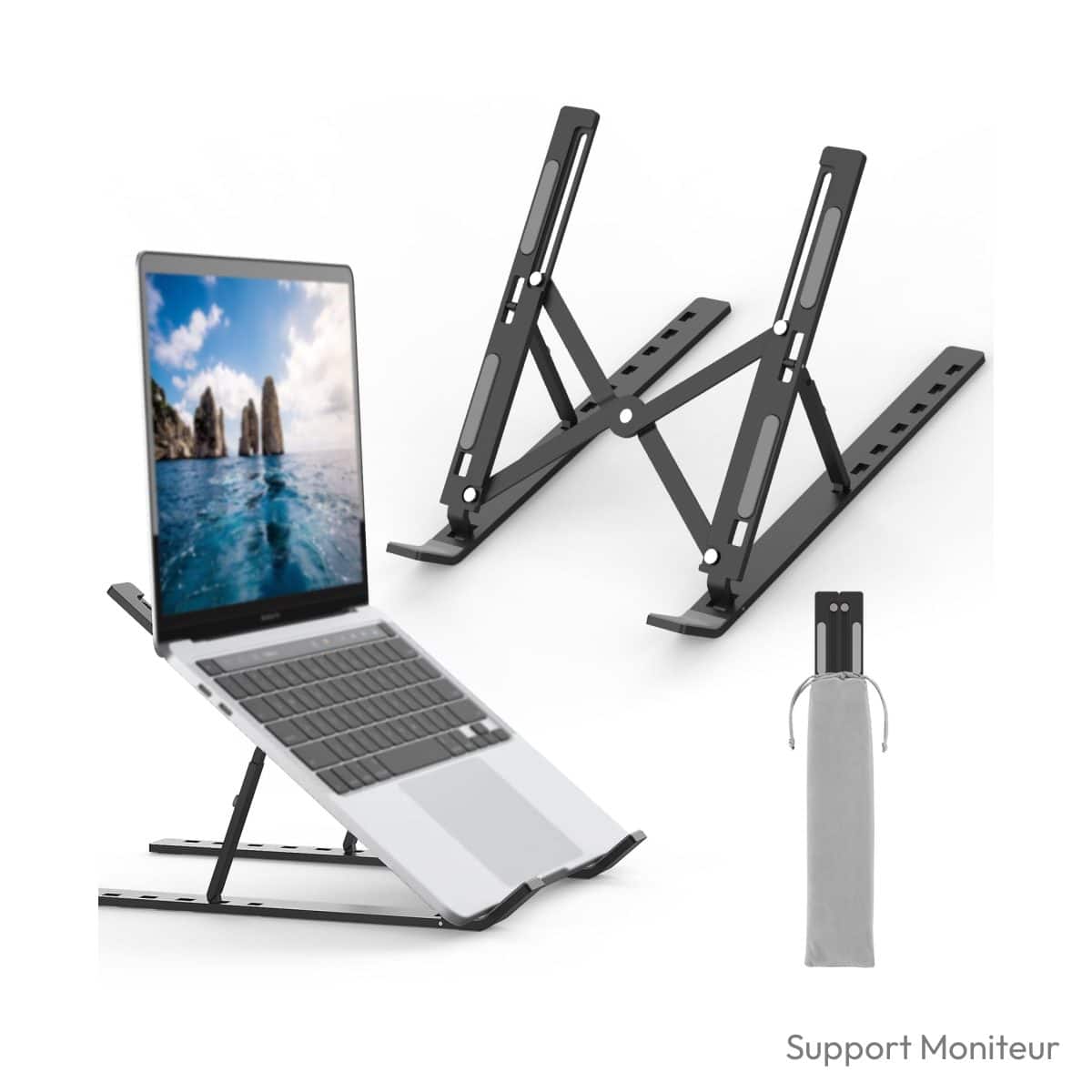 Rehausseur pour pc portable Grifema 7 angles aluminium pliable