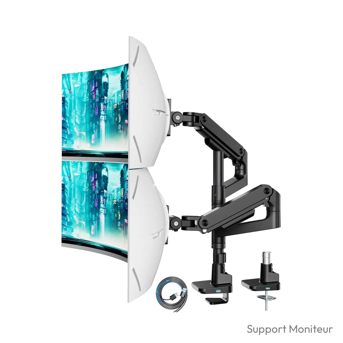 Support 2 écran pc ARES WING 17-49 pouces, 20 kg, pince trou, VESA 75 100 mm
