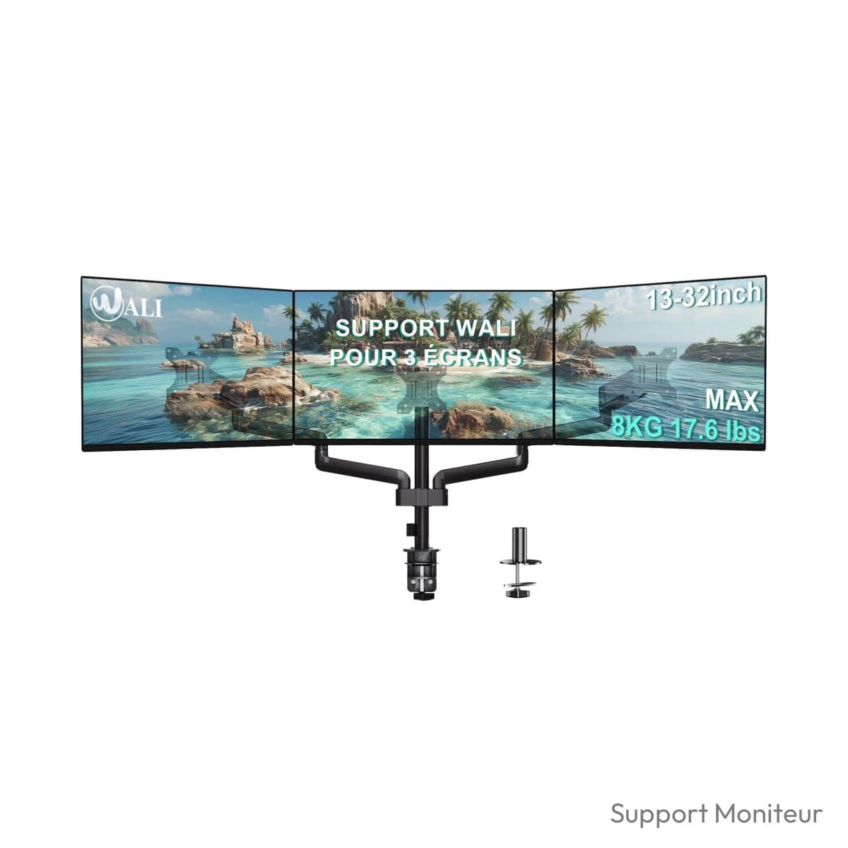 Support 3 écrans pc WALI GSDM003 triple bras jusqu'à 32 pouces