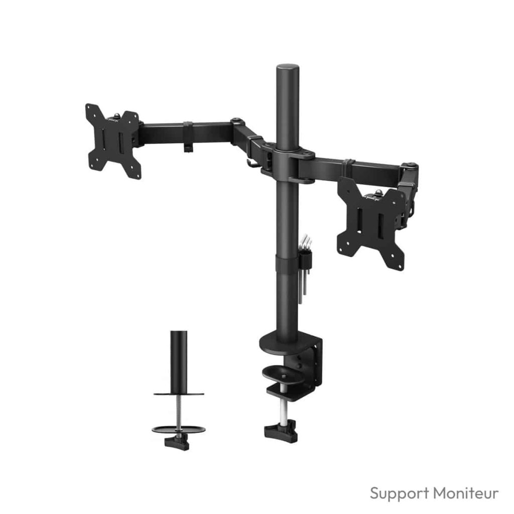 Support double écran pc BONTEC 13-27 pouces VESA 75 100 10 kg
