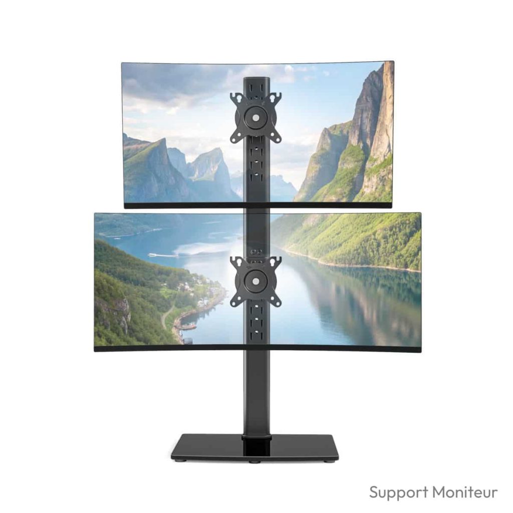 Support écran pc double PEGZONE vertical 17-34 base verre 2 écrans superposés
