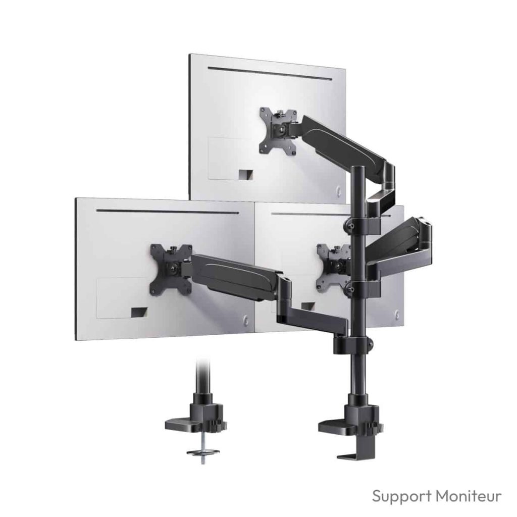 Support écran pc triple PUTORSEN 3 bras pivotant VESA 75 100 mm 9 kg