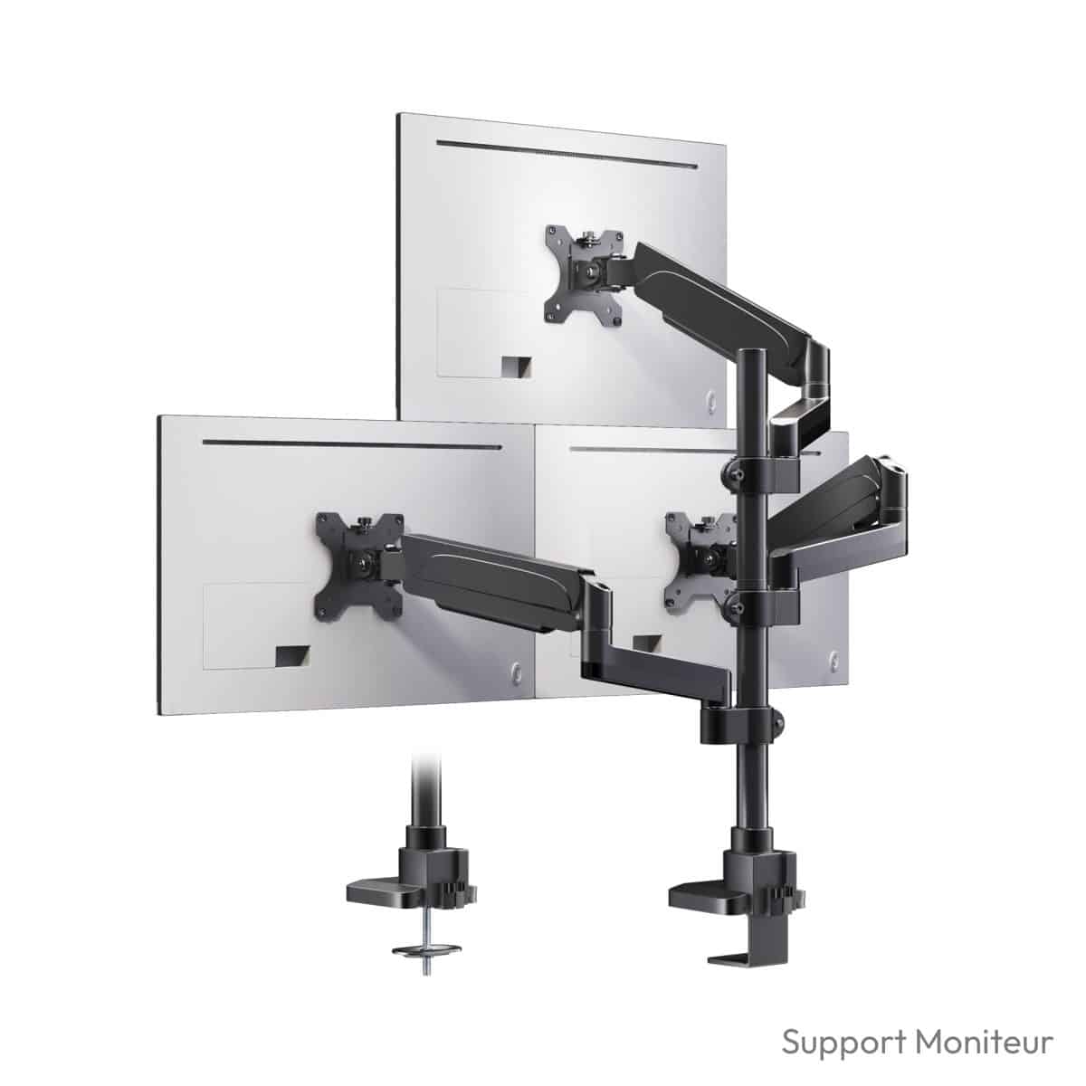 Support écran pc triple PUTORSEN 3 bras pivotant VESA 75 100 mm 9 kg